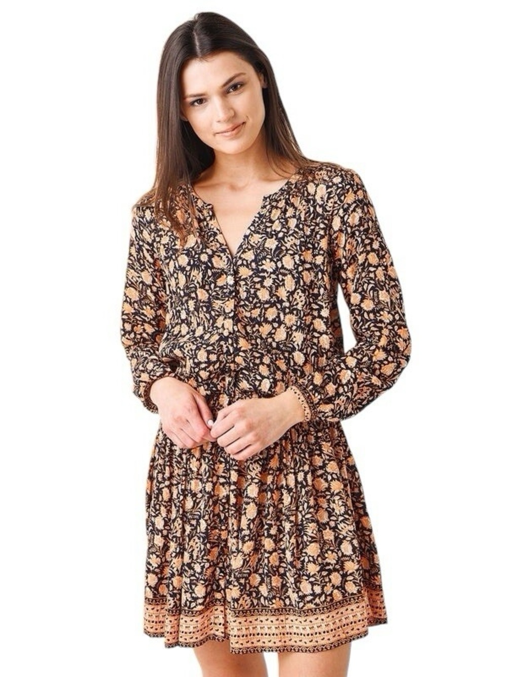 Faherty Montara Navy Floral Smocked Waist Midi Dress Size S
